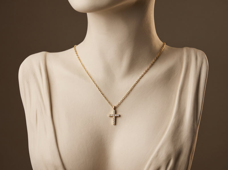 Collier Croix Zircone Pavée Plaqué Or 14 Carats