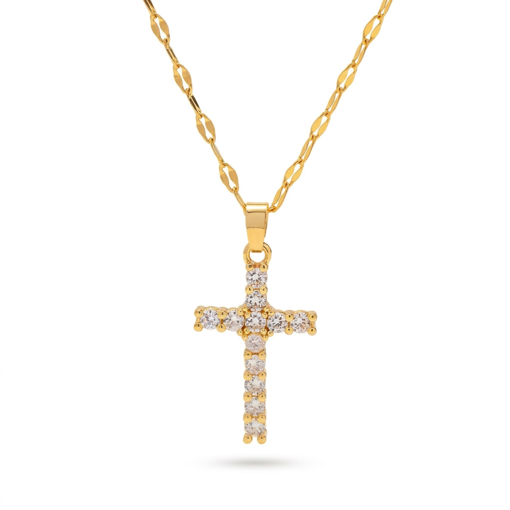 Collier Croix Zircone Pavée