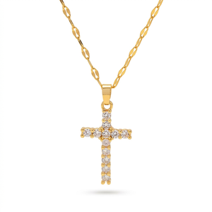 Collier Croix Zircone Pavée Plaqué Or