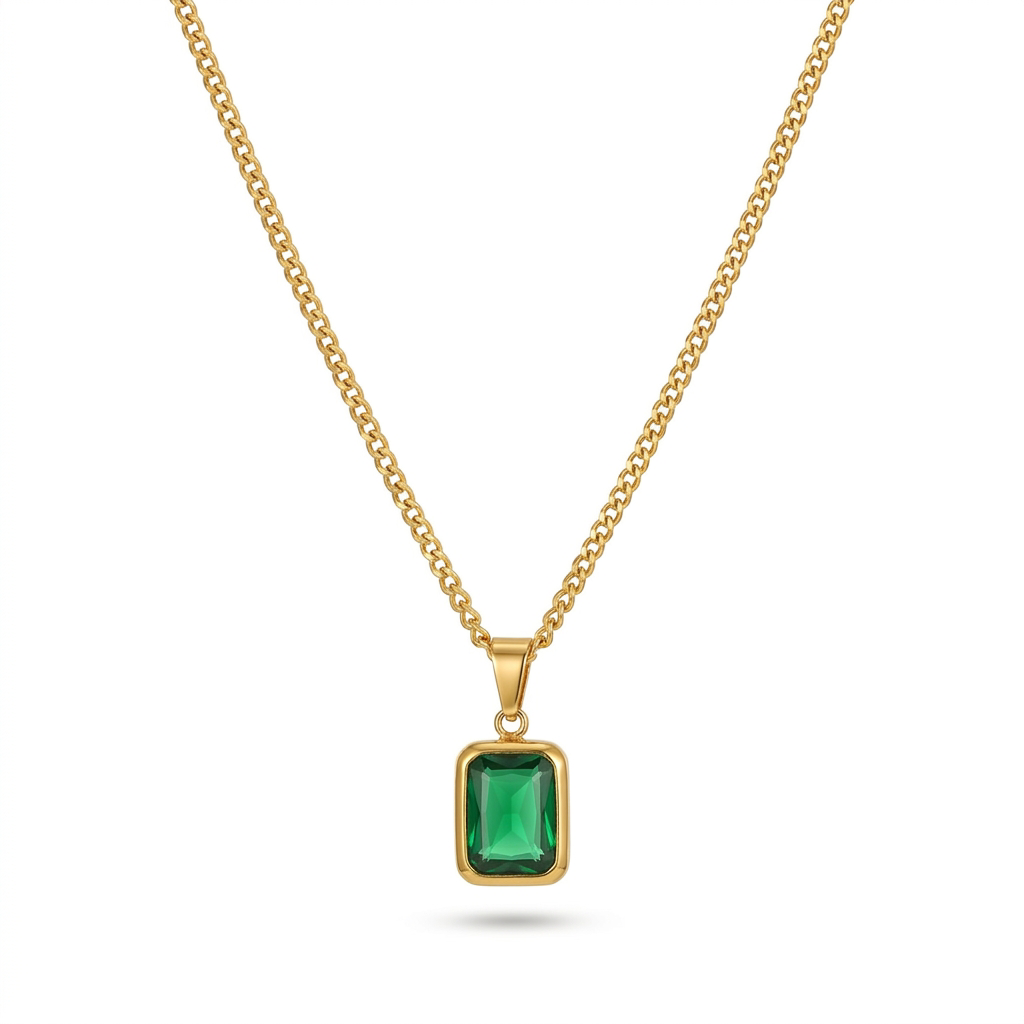 Collier Pendentif Émeraude Carré