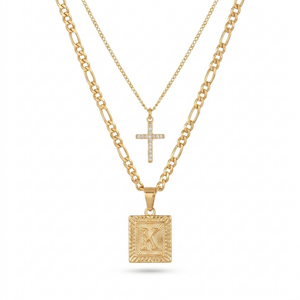 Duo Colliers Femme Croix & Médaille Initiale