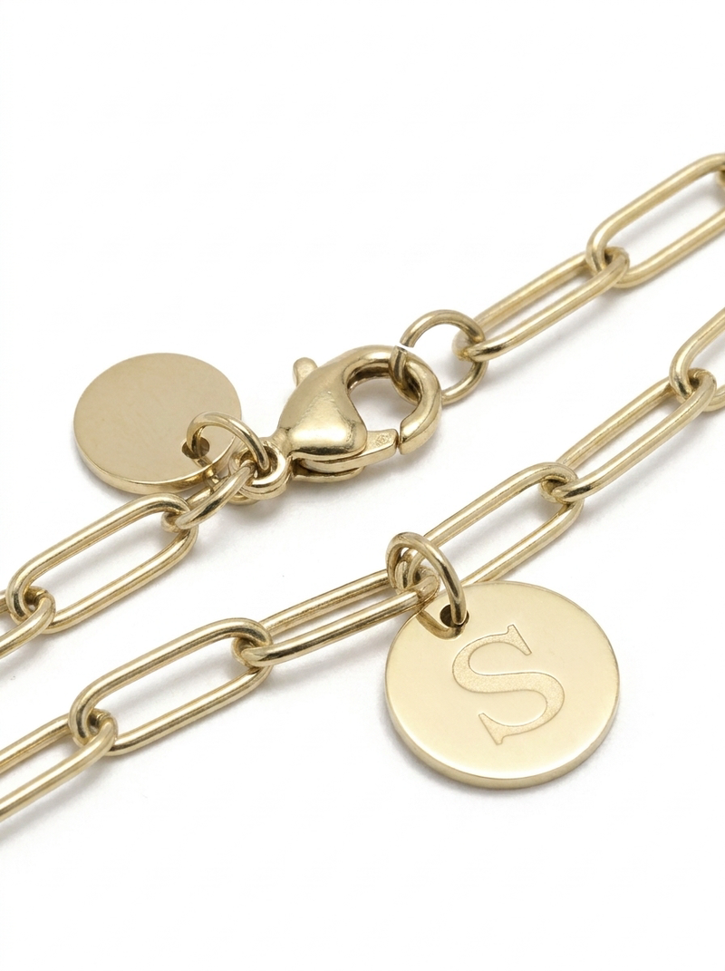 Bracelet Femme Trombone Médaille Initiale