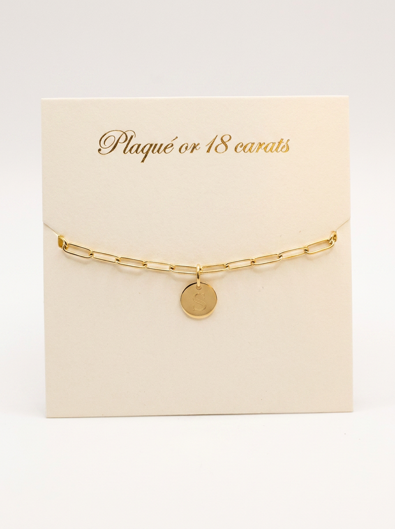 Bracelet Femme Trombone Médaille Initiale