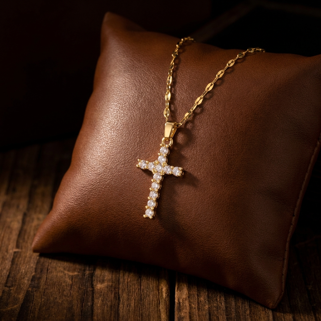 Collier Croix Zircone Pavée