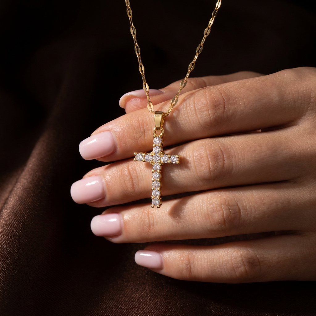 Collier Croix Zircone Pavée