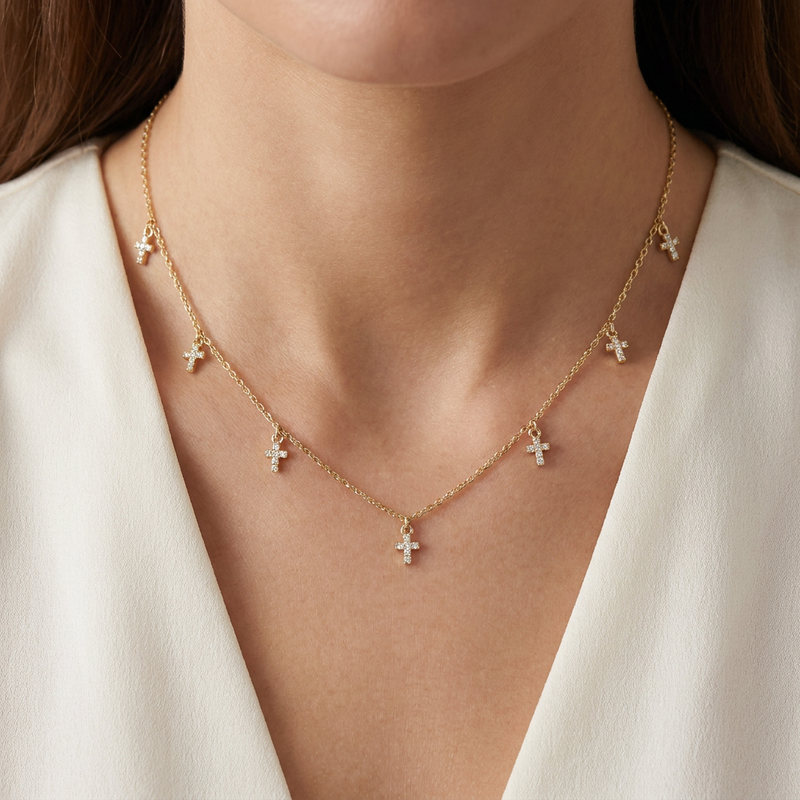 Collier Femme Multi-Croix Strass