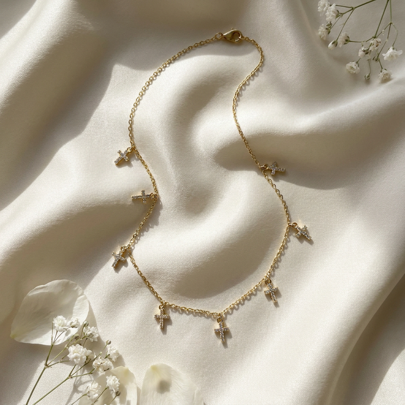 Collier Femme Multi-Croix Strass