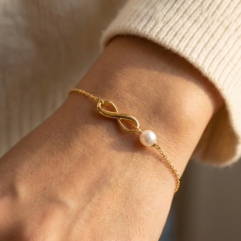 Bracelet Femme Infini & Perle Plaqué Or
