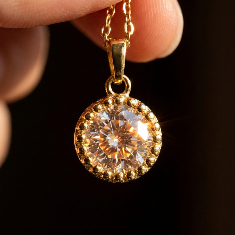 Collier Femme Solitaire Cristal Arc-en-Ciel Plaqué Or