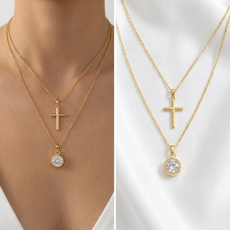Collier Femme Solitaire Cristal Arc-en-Ciel Plaqué Or