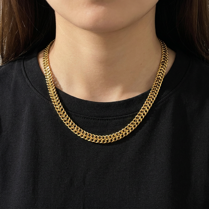 Collier Femme Ras-de-Cou Chaîne Gourmette Épaisse Plaqué Or