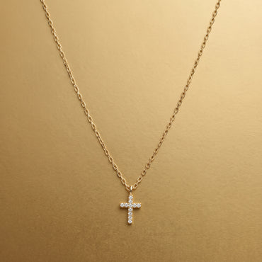 Collier Croix Zircone Pavée Plaqué Or 14 Carats