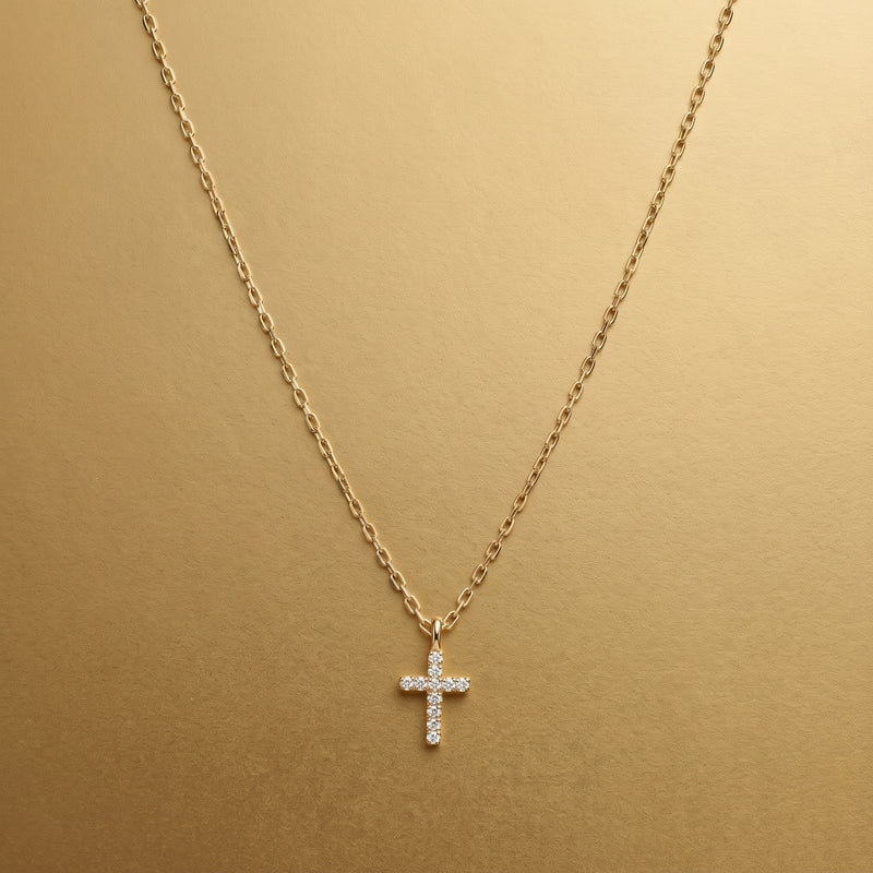Collier Croix Zircone Pavée Plaqué Or 14 Carats
